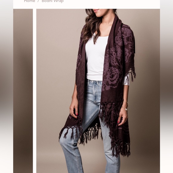 Fring floral wrap poncho kimono shawl‎ in deep purple / brown - Picture 1 of 8